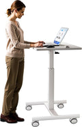 Mobile Laptop Standing Desk Adjustable Height Small Mobile Desk Workstation with Wheels Portable Rolling Computer Desk Cart for Home Office Classroom (White)