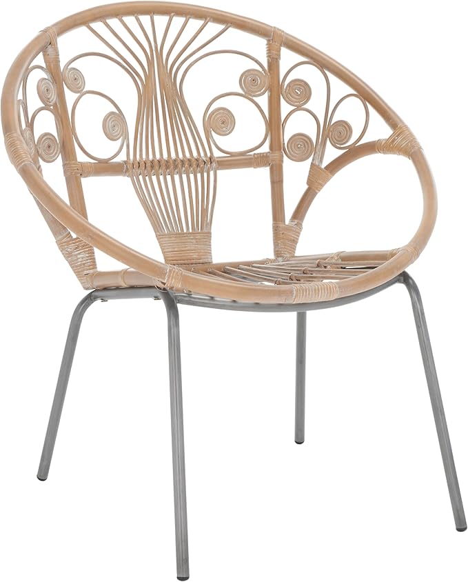 Safavieh Home Collection Carlson Grey and White Rattan Round Accent Chair