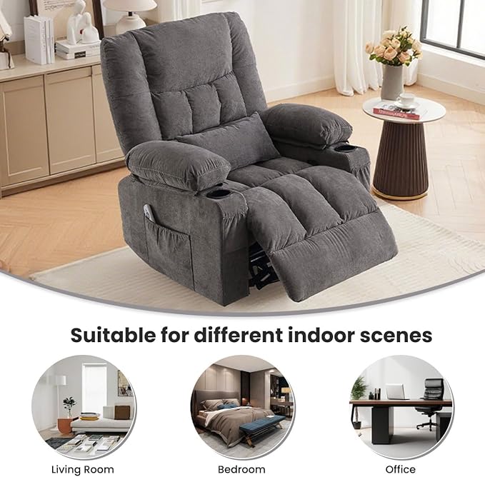 BOSMILLER Oversized Recliner Chair for Adults with Vibration Massage and Lumbar Heating Swivel Rocker Recliner with Cup Holder and USB Charge Port for Living Room