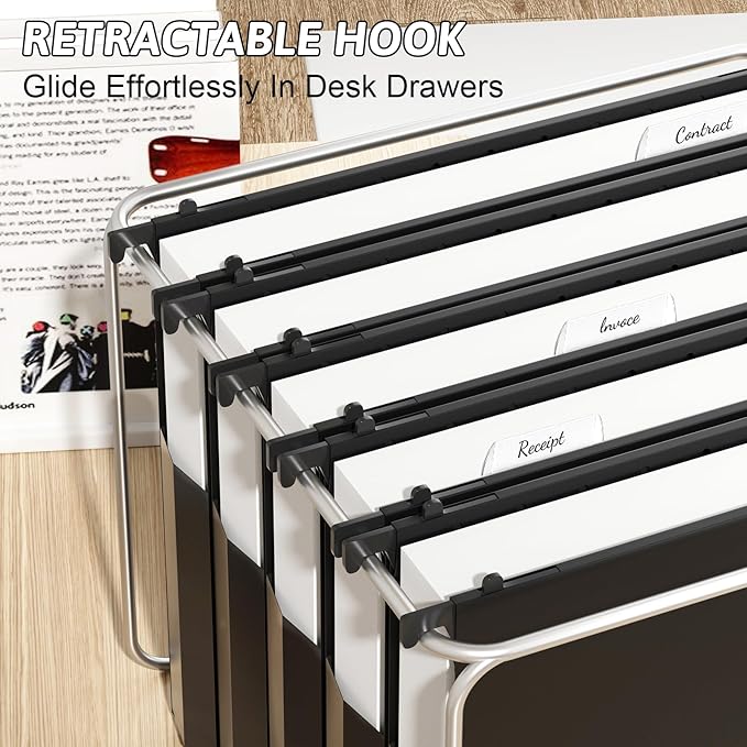 Plastic Extra Capacity Hanging File Folder Letter Size 12 Pack Reinforced Hang FoldersHeavy Duty 2 Inch ExpansionExpandable Hanging FoldersHanging Organizer Designed for Bulky Files (Black)