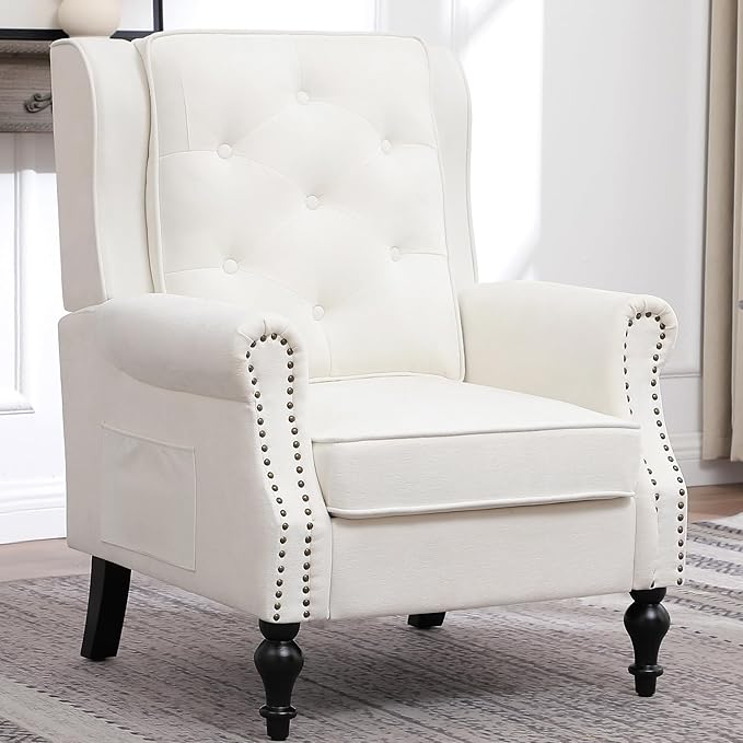 Modern Accent Chair Set Of 2 Wingback Living Room Chairs With High Back Accent Upholstered Armchair With Vintage Legs Comfy Sofa Chair Accent Chairs Set For Bedroom Home Office Reading WHITE
