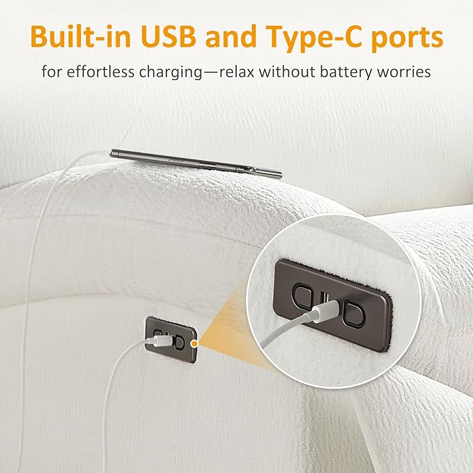 VANOMi Power Recliner Chair with Charging 270° Swivel Glider Rocker Electric Nursery Recliner for Living Room Bedroom and Office White Sets of 2