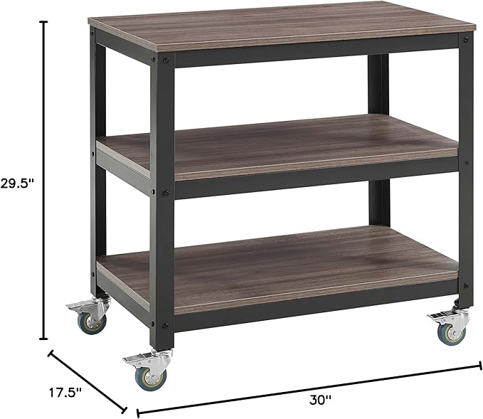 Modway Vivify Industrial Modern Three Tiered Serving Stand Rolling Cart in Gray Walnut
