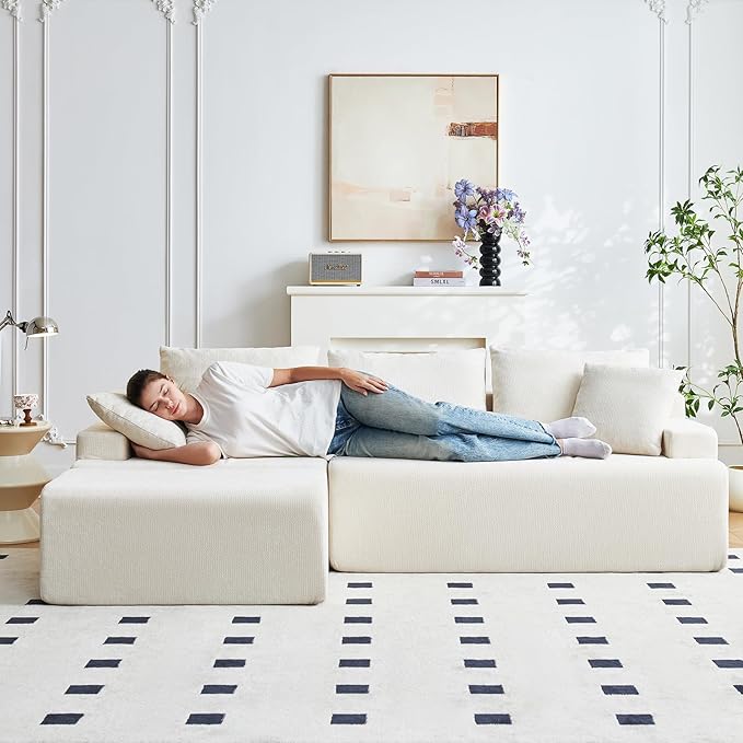 Boneless Couch L Shaped Cloud Couches for Living Room Comfy Fluffy Modular Sectional Sofa Deep Seat Memory Foam Lounger with Left Facing Chaise Free Combination Beige