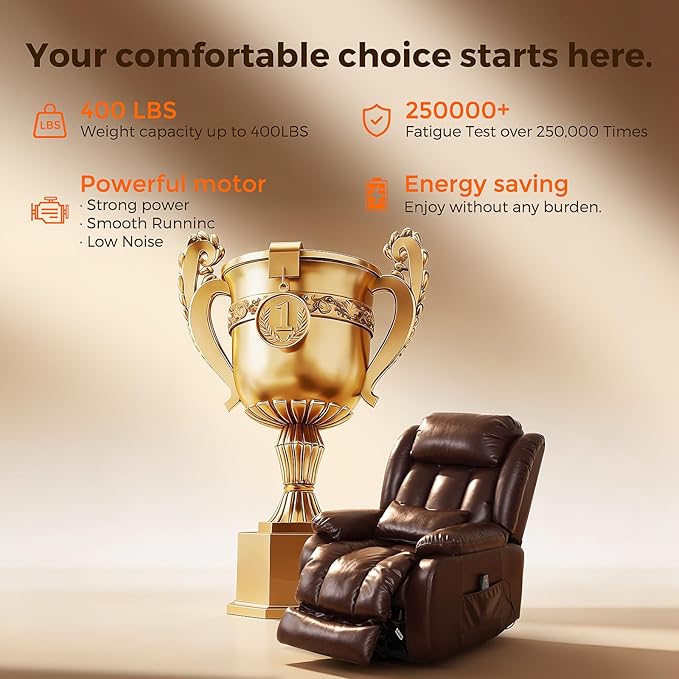 Power Lift Recliner Chair with 8-Point Massage &amp Heat Dual Remote USB/Type-C Ports Easy-Clean Leather Width 19.7 (Leather Brown)