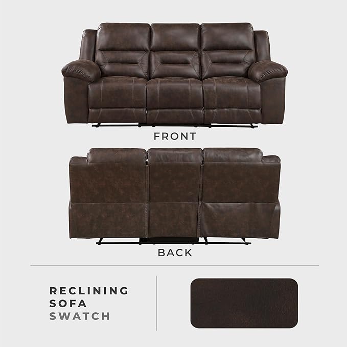 Lexicon Double Recliner Sofa for Living Room Wall Hugger Manual Reclining Couch Sofa Textured Microfiber Upholstered Dual Reclining Sofa Home Theater Seating Required Assembly Dark Brown