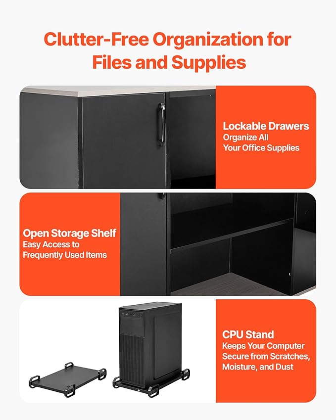 VEVOR 71 L-Shaped Executive Desk Large Computer Desk with Drawers File Storage Cabinet CPU Stand 350 LBS Load Capacity Corner Table Easy Assembly for Work Study