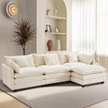 Furniliving 112‘’ L-Shaped Sofa Luxury Chenille Modular Sectional Couches with Ottoman Upholstered Deep Seat Sleeper Sofa with Memory Foam and Waist Pillows Beige