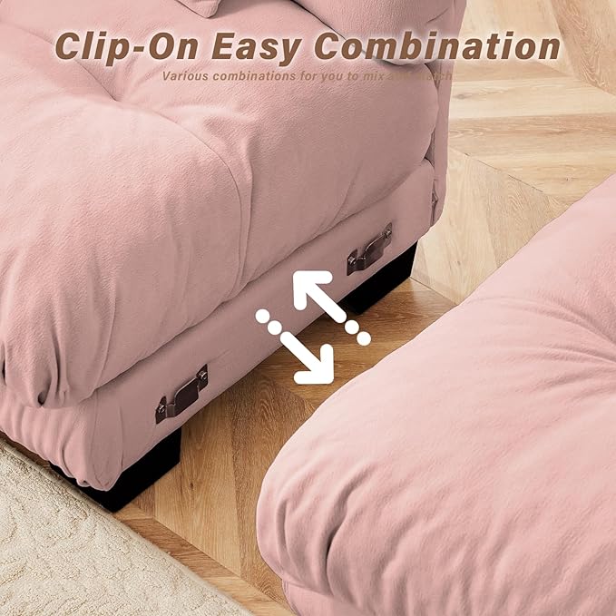 94.4 Oversized Modular Sectional Sofa 2-Seater Loveseat Cloud Couch with Pillows and Overthick Cushion for Living Room Home Theater ApartmentChenille Fabric(Pink)
