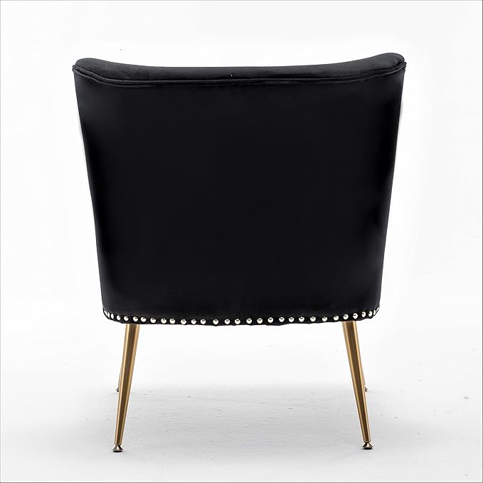 Thia Armless Velvet Accent Chair for Living Room Elegant Seat with Nailhead Trim Gold Metal Legs and Comfortable Curved Back 28 D x 25 W x 29.5 H Black