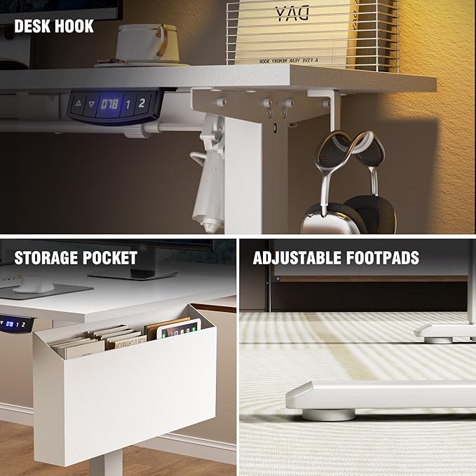L Shaped Electric Standing Desk63 Inch Adjustable Height Sit to Stand Corner Desk with Memory Presets Reversible Computer Table for Home Office Work and Study White