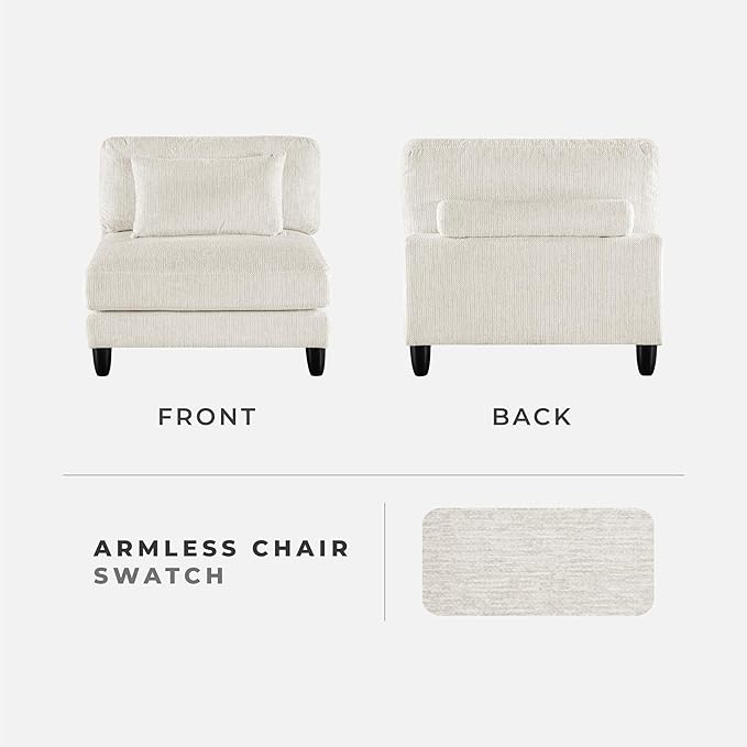 Lexicon Modular Sectional Sofa for Living Room Microfiber Upholstery Armless Chair with Pillow Units of Modular Sectional Couch Upholstered Chair for Customizable Sectional Sofa Couch Beige