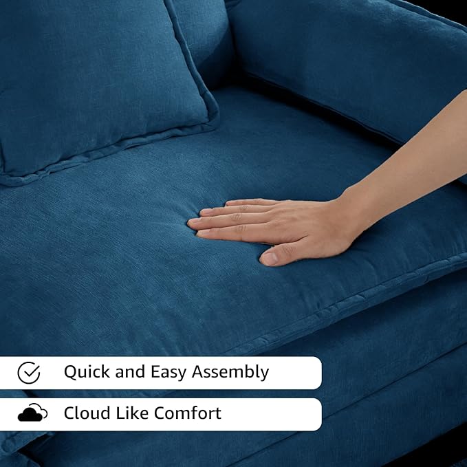 117.9 Modern Cozy Sectional Couches for Living Room Blue Chenille Comfy Cloud Couch Sectional 3 Seater Couch for Living Room Sofas para Sala I Shaped Sofas &amp Couches (Blue 3+0 Set)