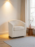 Corduroy Swivel Chair with U-Shaped Back 360° Rotating Accent Chair Fully Assembled Modern Barrel Chair for Living Room Bedroom Reading Nookc (Beige)