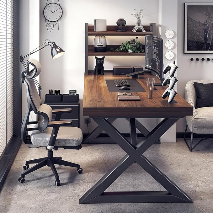 Large Desk Modern Office Table Executive Office Desk Farmhouse Writing Work Desk Computer Desk for Office Space&ampHome Walnut Wood Color70.8inch