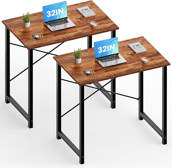 OLIXIS 32 Inch Home Office Desk Small Computer Work Table with X-Shaped Reinforcement Home Simple Modern Writing Study Table 2 Pack Rustic Brown