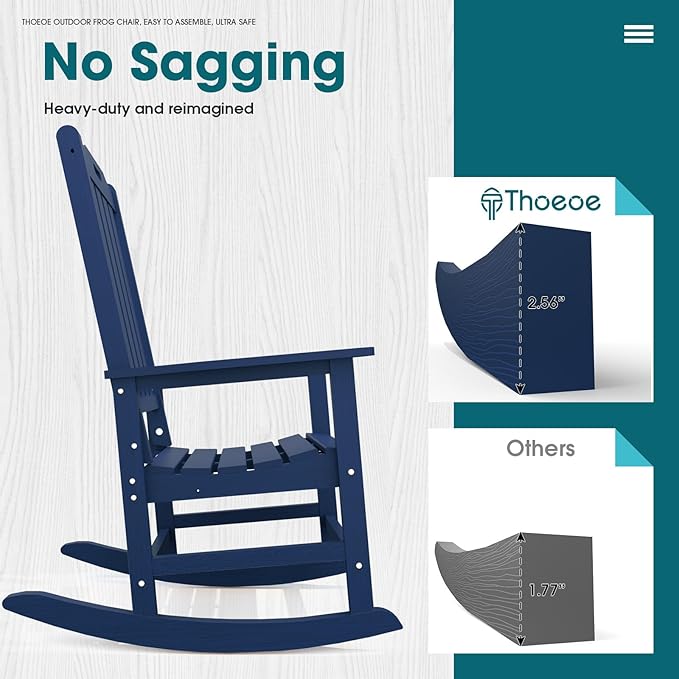 Oversized Rocking Chair Outdoor Rocking Chair for Adults All Weather Resistant Porch Rocker for Lawn Garden Navy Blue