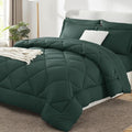 CozyLux Queen Comforter Set Forest Green - Bed in a Bag Queen Size 7 Pieces Luxury Soft Bed Set for All Seasons Bedding Set with Down Alternative Comforter Sheets Pillowcases &amp Shams