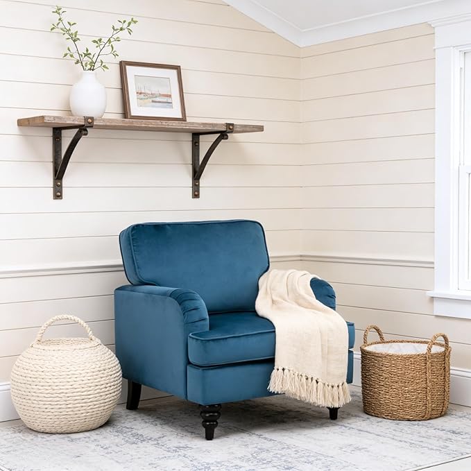 chairus Mid Century Modern Velvet Accent Chair Vintage Club Armchair with Firm Supportive Seat &amp Soft Backrest Comfy Single Sofa Reading Chair for Living Room Bedroom Blue