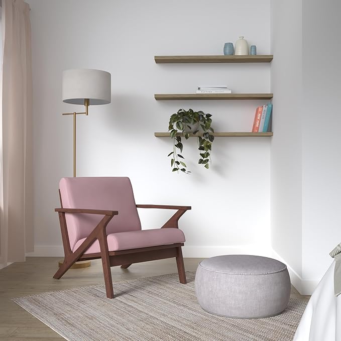 Zola Mid Century Modern Accent Chair Arm Chair: The Perfect Reading Living Room and Bedroom Chairs for Modern Home Furniture Use! Solid Wood Frame Blush Velvet/Walnut