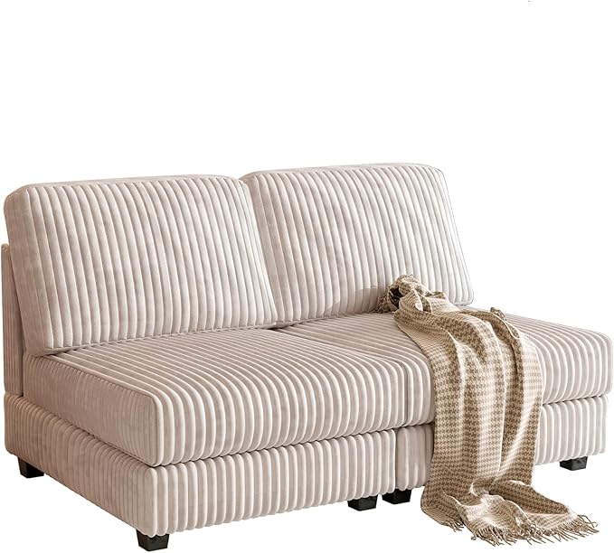 59.06 Modular Sectional Loveseat 2-Piece Deep Seat Corduroy Lounge Sofa Small Loveseat Couch for Living Room Bedroom ApartmentBeige