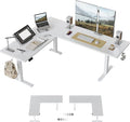 FEZIBO 75 x 63 L Shaped Standing Desk Adjustable Height 75 Inch Electric Stand up Corner Computer Desk Sit Stand Home Office Desk with Splice Board White