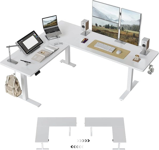 FEZIBO 75 x 63 L Shaped Standing Desk Adjustable Height 75 Inch Electric Stand up Corner Computer Desk Sit Stand Home Office Desk with Splice Board White