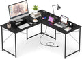 Giantex L Shaped Computer Desk 59 Inch Reversible Corner Desk with Power Outlet and USB Ports &amp Monitor Stand Wooden Writing Desk Gaming Table for Home Office Room Small Space (Black)