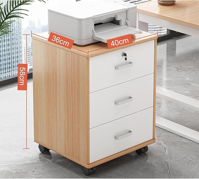 File Cabinet 3 Drawer File Cabinet Mobile Filing Storage Organizer Cabinet with Wheel Lockable Casters Printer Stand(Color:Log Color)