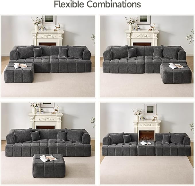 ONBRILL 97” Modular Sectional Sofa with Deep Seat Cloud Sectional Couch with L-Shape ChaiseChenille Upholstered Couches for Living Room Bedroom ApartmentsNo Assembly Required