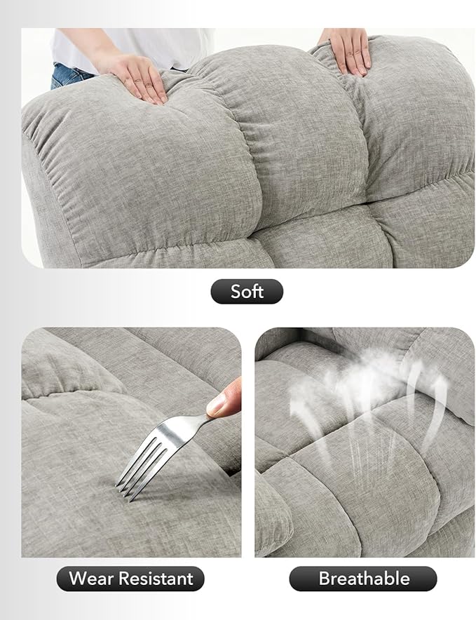 Rocker Swivel Recliner Chair for Adults - Overstuffed Comfy Soft Fabric Manual Recliner Glider Nursery Rocking Sofa Chair for Living Room(Light Gray)