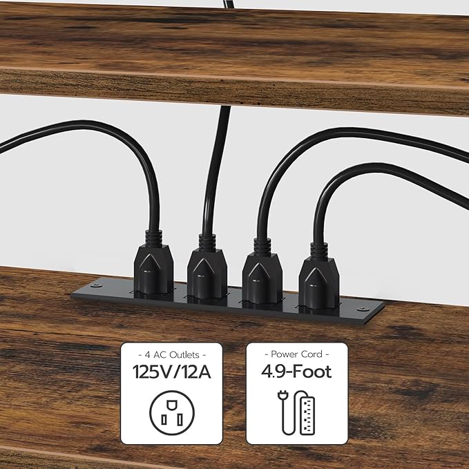 HOOBRO TV Stand with Power Outlets to 75 Inches TV Console Table with Open Storage Shelves Cabinet Industrial Media Entertainment Center for Living Room Bedroom Rustic Brown and Black BF80DS01