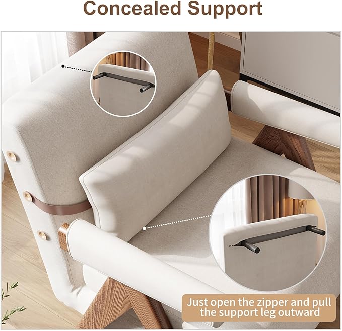 KungFuWood 32 W Convertible Chair Bed - 3 in 1 Sleeper Adjustable Backrest Futon Small Space Sofa for Living Room Bedroom Home Office Beige White