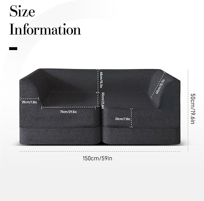 Daneey Small Loveseat Sofa Modular Sectional Sofa U Shaped Sectional Couch Sofa Small Sectional Sofa Black Sectional Couches for Small Living Room Apartment Small Spaces