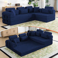 106 L-Shaped Modular Boneless Couch 2-Piece System (2×70.87) Convertible Sectional to 141.7 Straight Sofa Corduroy Couch in a Box Headrest &amp Back Pillows for Living Room Navy Blue