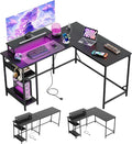 DEVAISE 55 Inch L Shaped Gaming Desk with LED Lights &amp Power Outlets Corner Desk for Small Spaces Sturdy PC Computer Table with Storage for Home Office Black