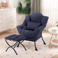 Lazy Chair with Ottoman Modern Lounge Chair with Lumbar Pillow Accent Cozy Reading Armchair and Folding Footstool for Bedroom Dorm Living RoomNavy
