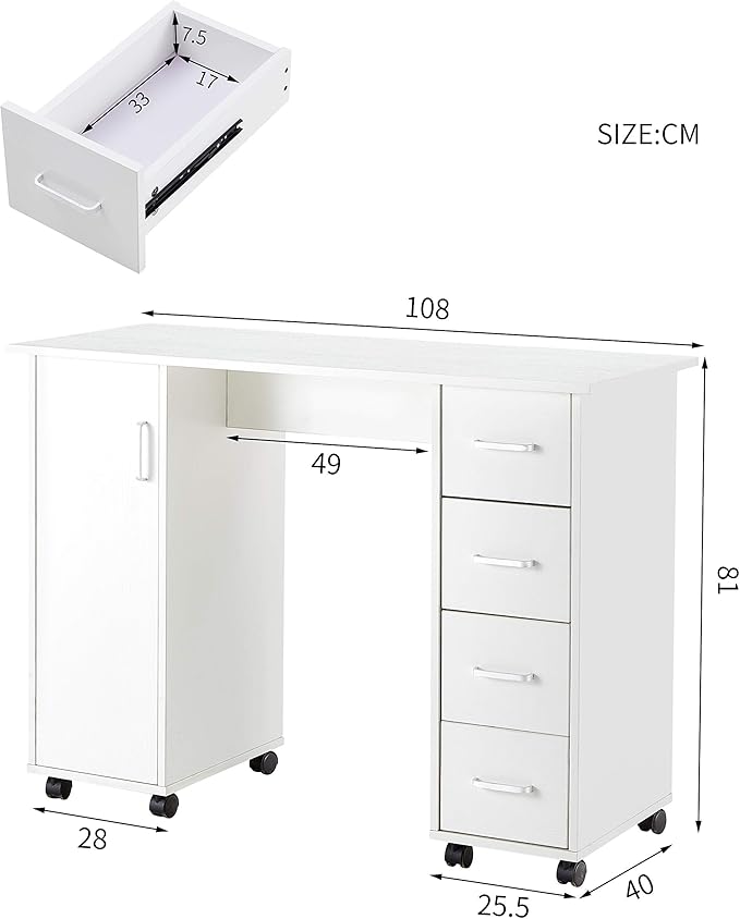 Home Office Computer Desk Table with Drawers White 41.73‘’L 17.72''W 31.5''H