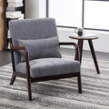 Mid Century Modern Accent Chair with Side Table Upholstered Corduroy Armchair with Lumbar Pillow Solid Rubberwood Frame for Living Room Bedroom Reading Nook Dary Grey/Walnut