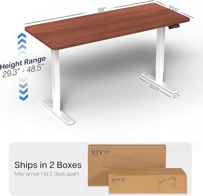 VIVO Electric 60 x 24 in Standing Desk Memory Height Adjustment 1B Series Holds 220 lbs One-Piece Dark Walnut Top White Frame DESK-KIT-1W6D