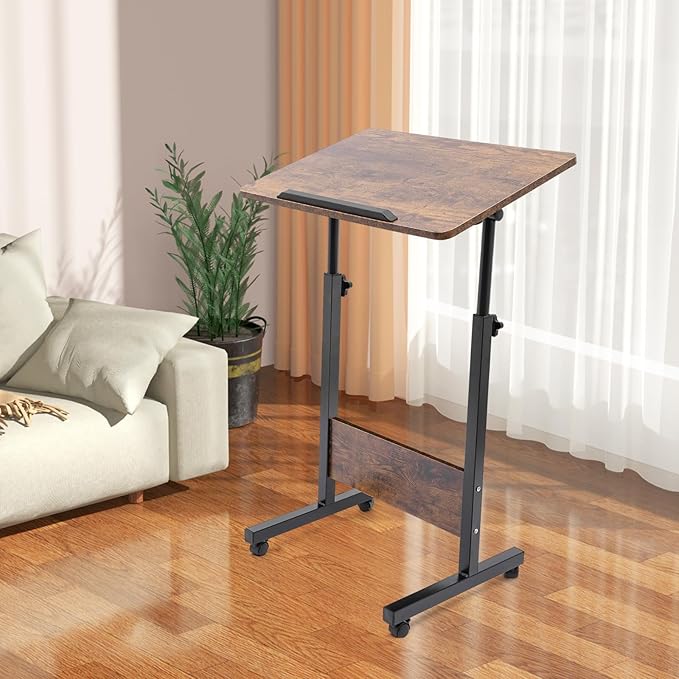 Adjustable Height 32-47in &amp 180°Angle Mobile Standing Desk Small Desk Portable Foldable Desk for Small Spaces