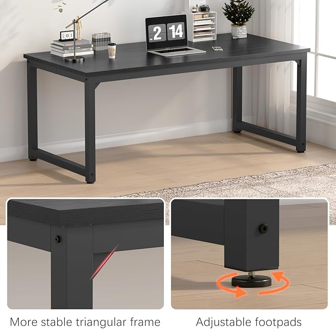 70×30.7 Inch Computer Desk with Deeper &amp Thicker Desktop Executive Office Desk with Metal Frame Gaming Writing Work Desk for Home Office Study Bedroom Work from Home (Black-)