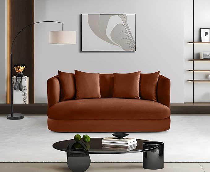Meridian Furniture 699Cognac-L Alder Collection Modern | Contemporary Loveseat with Ultra Luxe Cognac 460 GSM Velvet Solid Wood Frame 66 W x 36 D x 30 H Cognac