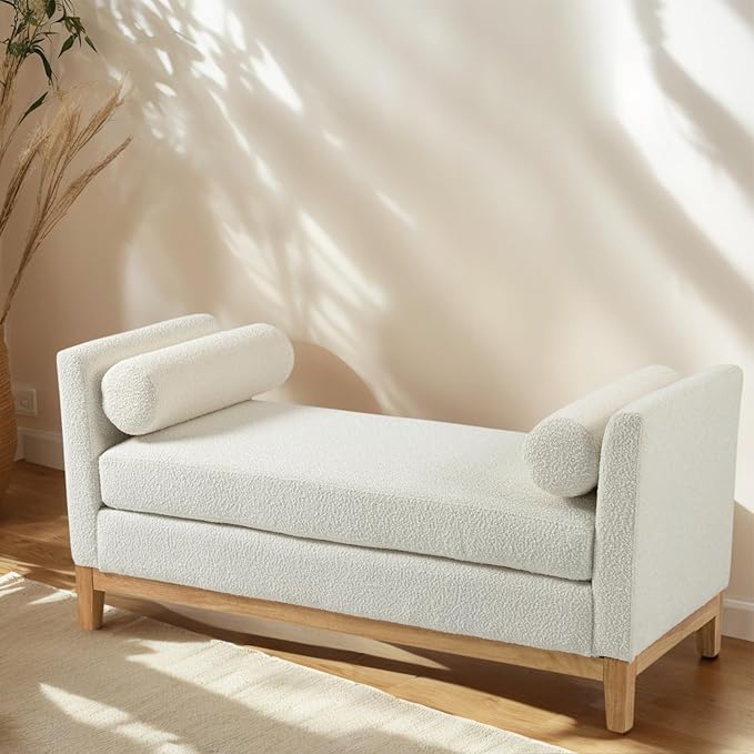 Chifee &amp Vingol 54.3 End of Bed Bench Upholstered Boucle Bench for Bedroom Entryway White