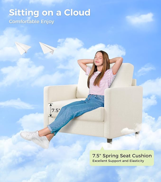Sofa Accent Chair 33 Reading Chair for Bedroom Tool-Free Setup Living Room Accent Chairs Comfy Arm Chairs Living Room All-Wood Reading Nook Beige