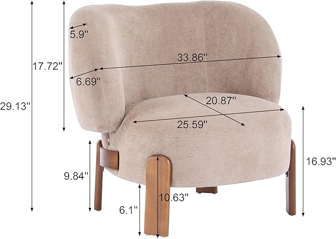 Christopher Knight Home Lily Solid Wood Wingback Accent Chair Fabric Upholstered Club Chair Curved Backrest Single Sofa Comfy Reading Lounge Chair for Living Room Soft Cushion Seating Light Brown