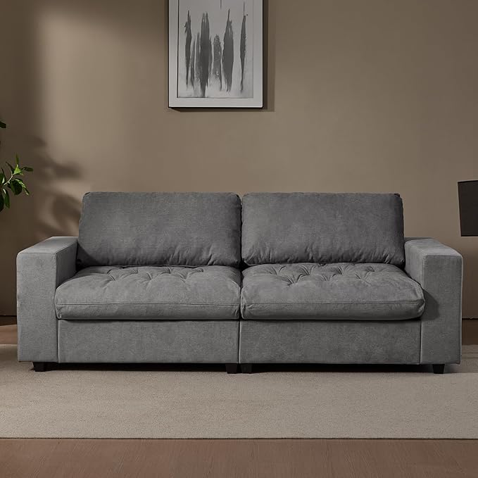 87'' Sofa Couch with Hidden Storage Space Modern Sofa for Living Room Comfy Upholstered 2-Seater Large Couch with Extra Deep Seat for Apartment Gray