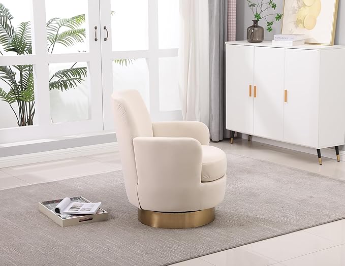 Velvet Swivel Accent Chair Upholstered Barrel Chair with Golden Base Comfy Sherpa Round Boucle Chair 360-degree Swivel Armchair for Living Room Bedroom Lounge Office Nursery Club Beige