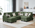 CHIC HOUSE Modular Sectional Couch| Corduroy L Shaped Sleeper Sofa U-Shape Sofa Bed Convertible Chaise with Storage Ottoman for Living Room Modern Furniture (8 Seater L-Shaped Green)