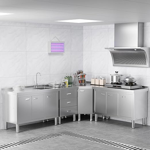 WWK 47 x 21 Stainless Steel Prep Table with Cabinet Commercial Kitchen Table for Prep &amp Work Heavy Duty Work Table with 3 Doors for Kitchen Restaurant Hotel Garage and Cafe